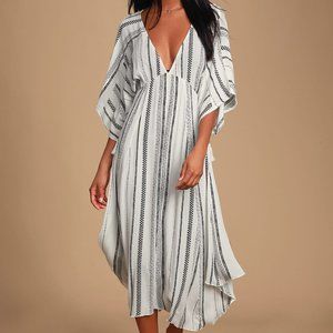 Lulu's Augas Santas Black and White Striped Swim Cover-Up